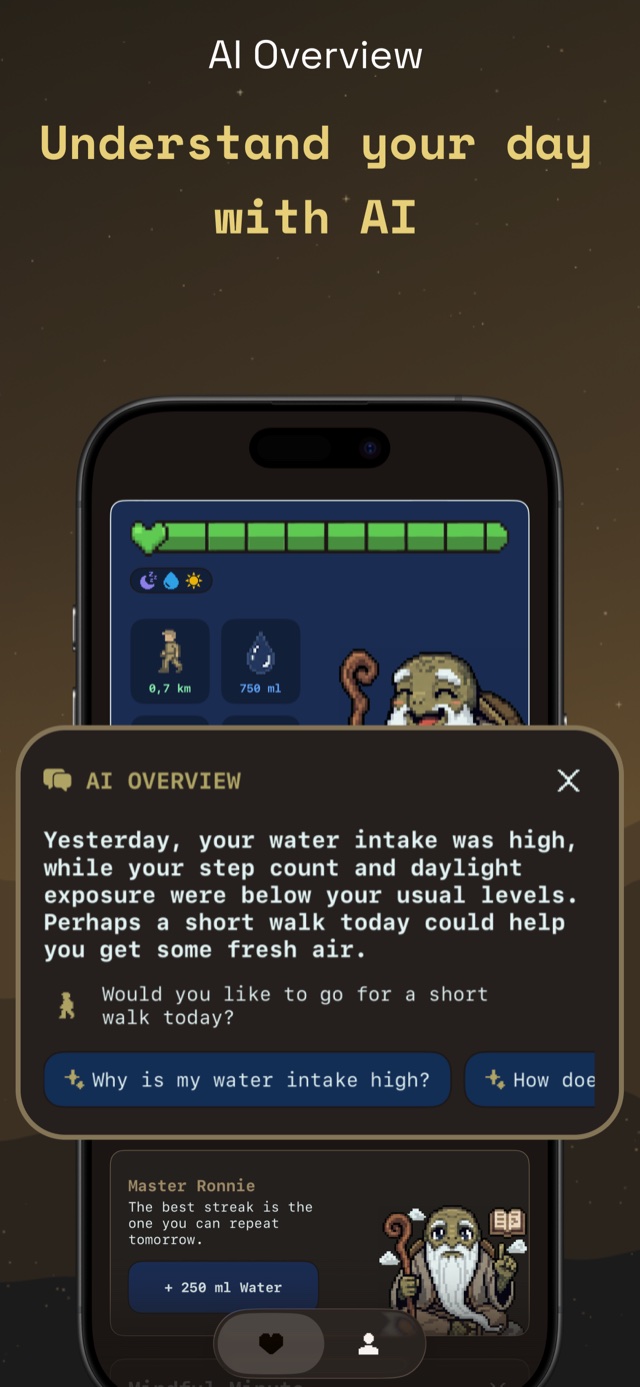HealthBar App Store screenshot — AI Overview: understand your day with AI